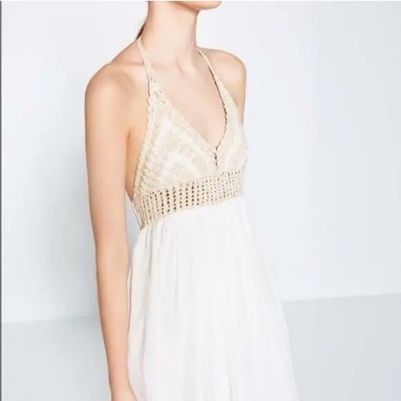 Zara Crochet White Halter Maxi Dress - Picture 1 of 12